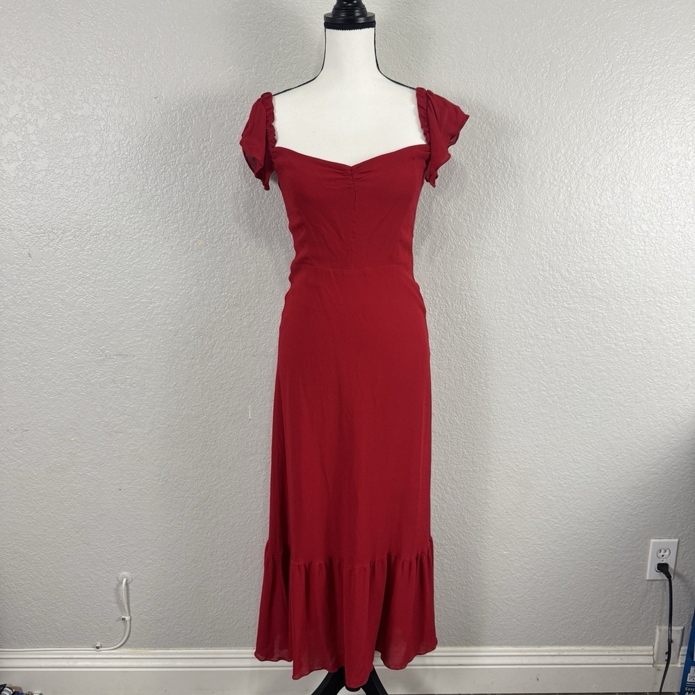 Reformations Dress Red Women 10 Butterfly Cherry Milkmaid Babydoll Maxi Romantic